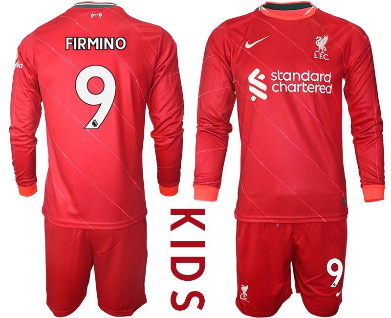 Cheap Youth 2021-2022 Club Liverpool home red Long Sleeve 9 Soccer Jersey